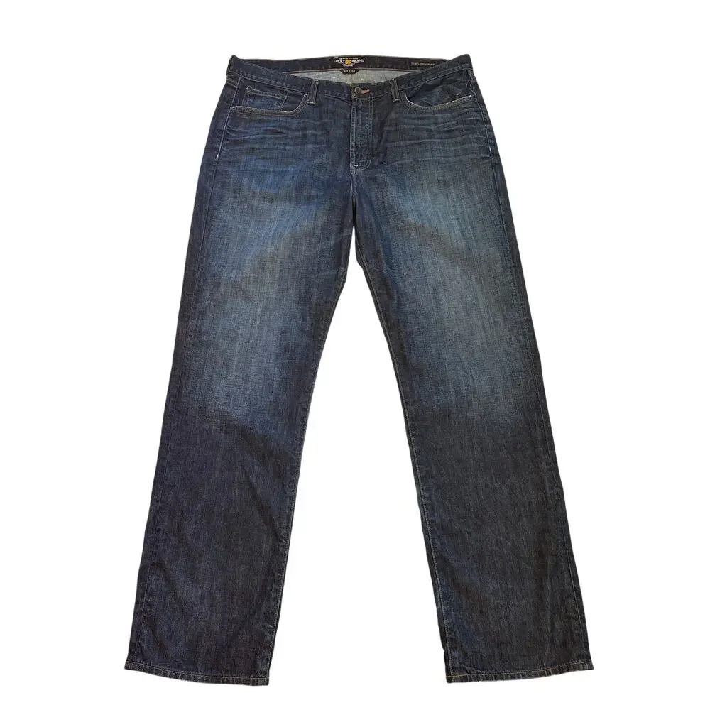 Lucky Brand Jeans Mens 40x34 Blue 181 Relaxed Straight Cotton Distressed *READ*